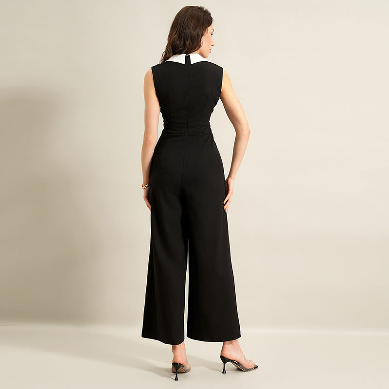 Black And White Contrast Sleeveless Jumpsuit