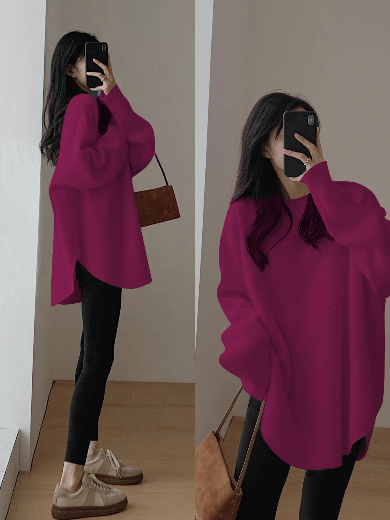 Women's Long Sleeve Loose Mid-length Round Neck Slim And Versatile Base Shirt