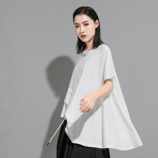 Oversize damebluse med korte flagermusærmer i Hong Kong-stil