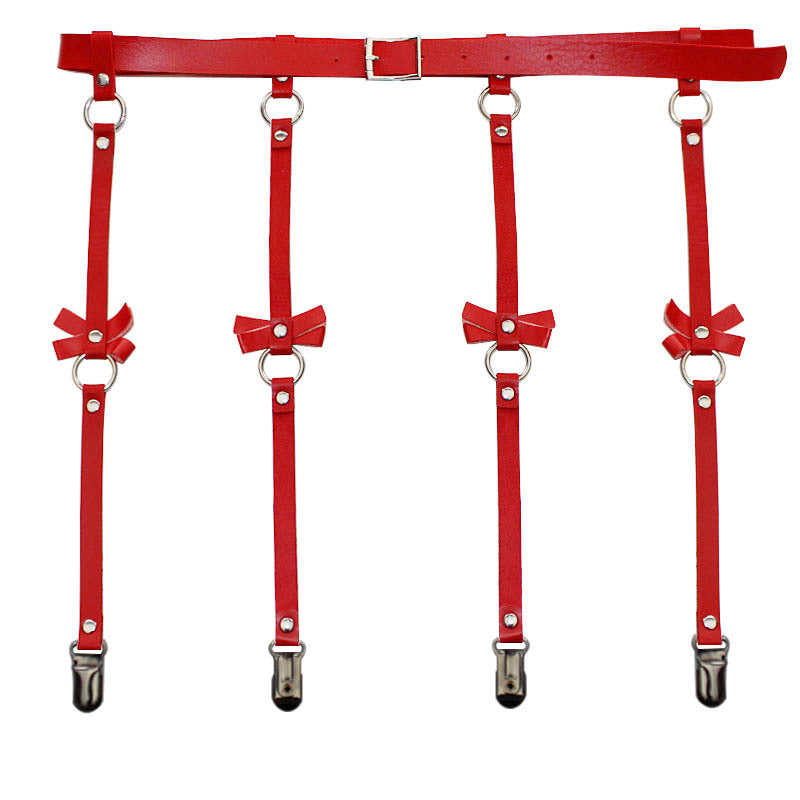 Cross border hot selling personality exaggeration European and American PU leather bow Garter Belt Hip Hop nightclub sexy leg ring hanger clip