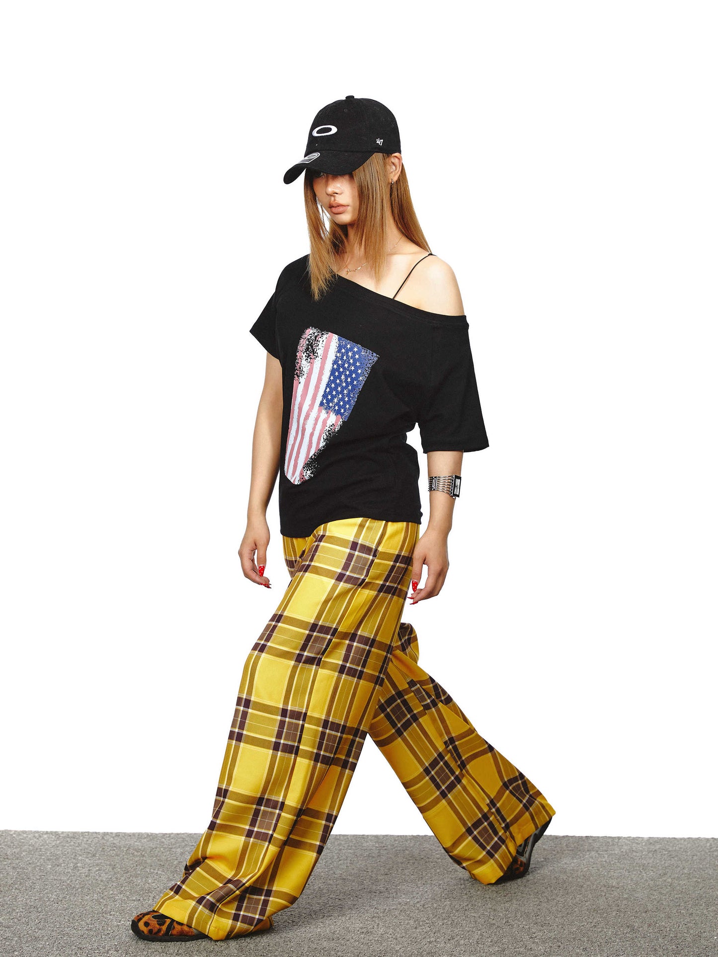 Women's Flag Printed Shoulder Short-sleeved T-shirt