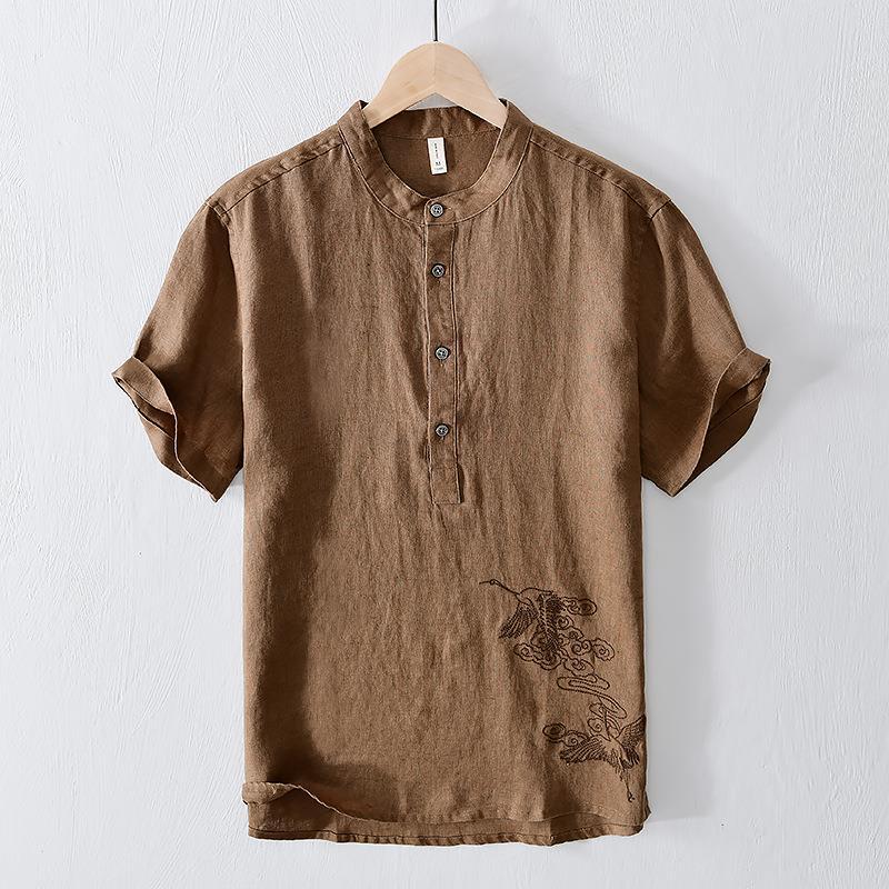 National broderet åndbar ensfarvet kortærmet t-shirt til mænd