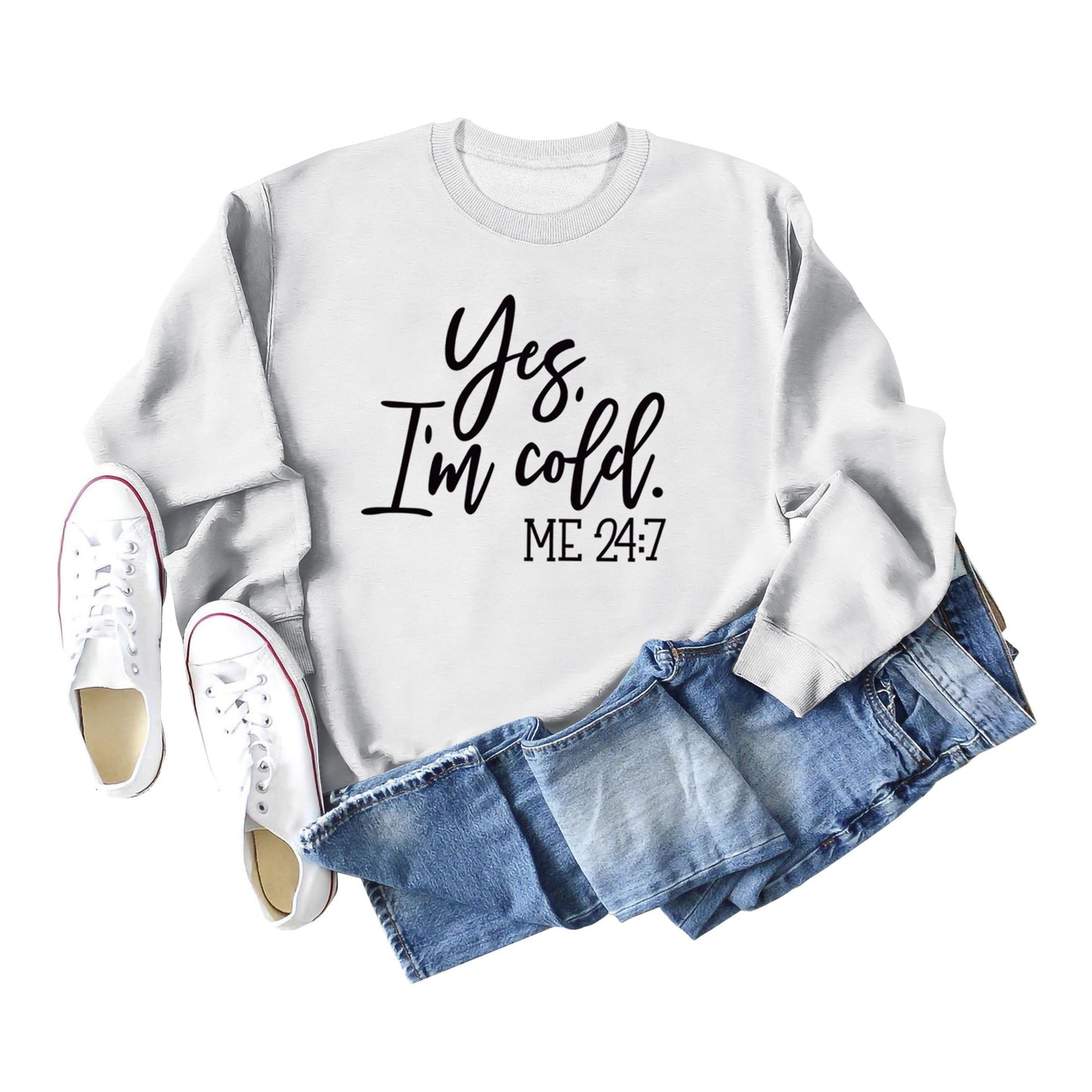 Sweatshirt med Bogstavprint, Rund Hals, Bomuld, Retro Fashion til Kvinder