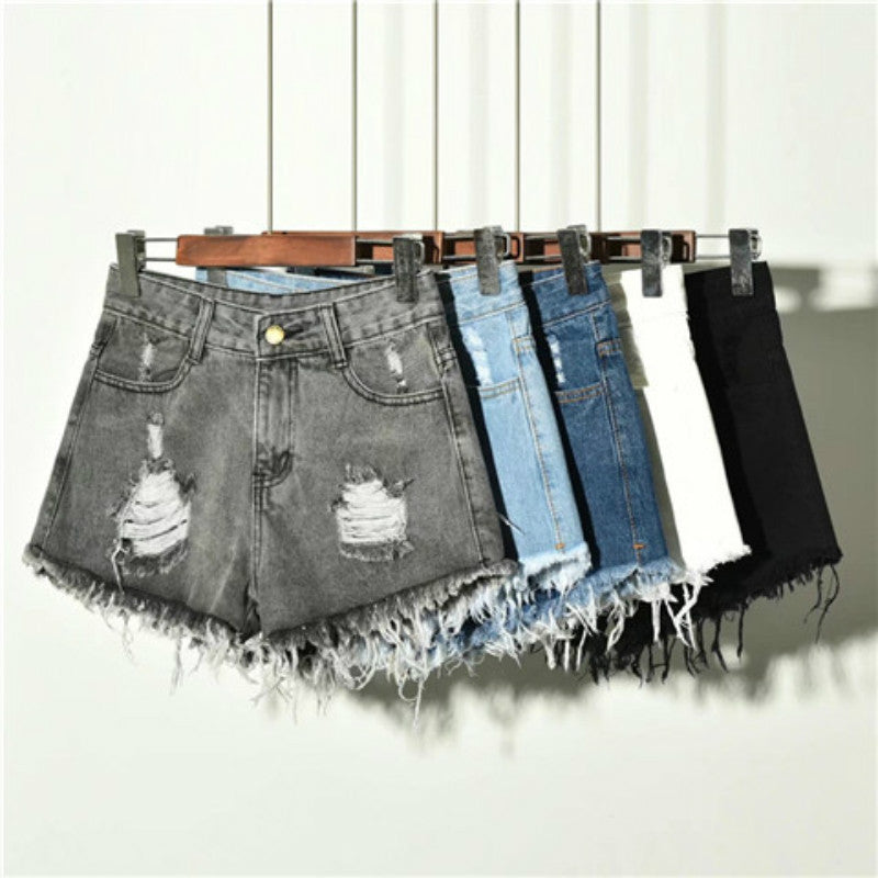 Holed Jeans Shorts Women's Loose And Thin Wide Leg Pants Hot Pants