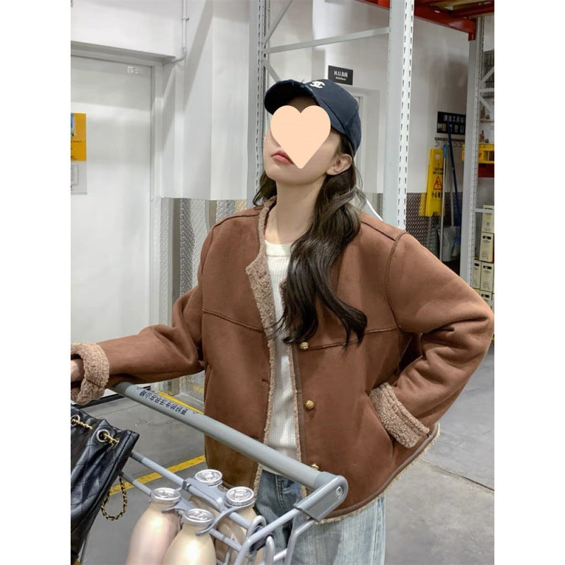 Lamb Wool Maillard Coat For Women