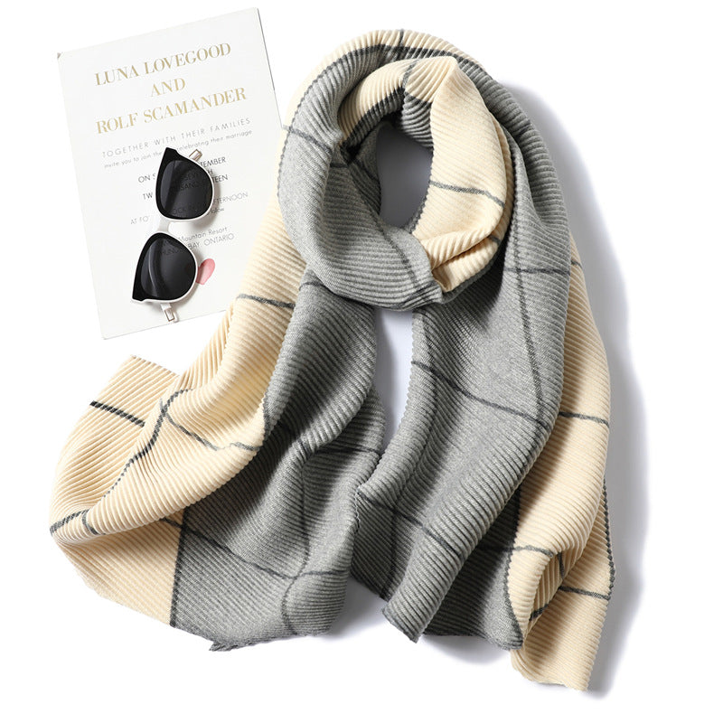 New Two-color Cashmere Lady Scarf Wrinkled Color Matching Plaid All-match