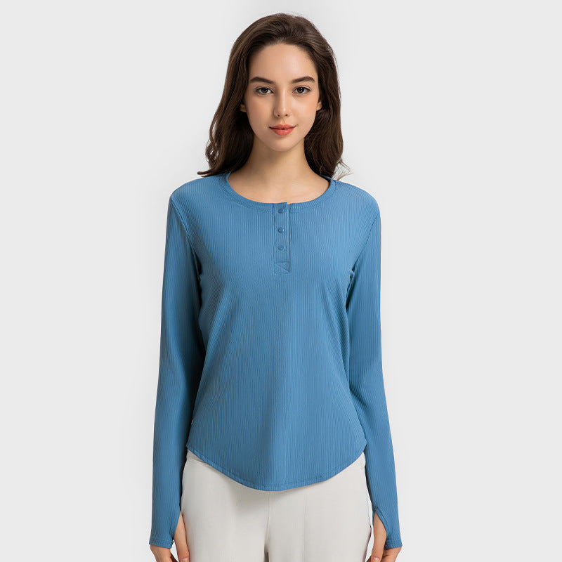 New Vertical Bar Thread 20 Loose Sports Long Sleeve Women's Fashion Casual Fitness Yoga Wear