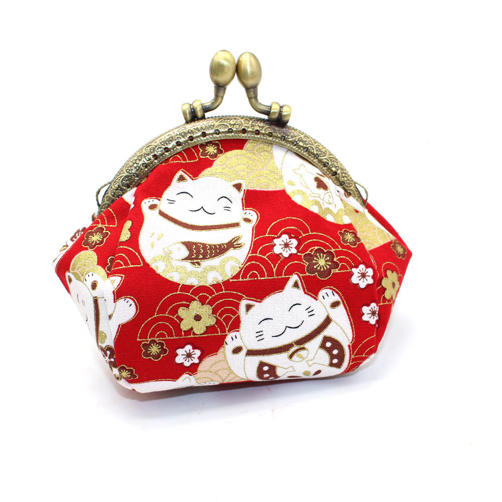 Japanese printing handmade gold bag fabric coin purse