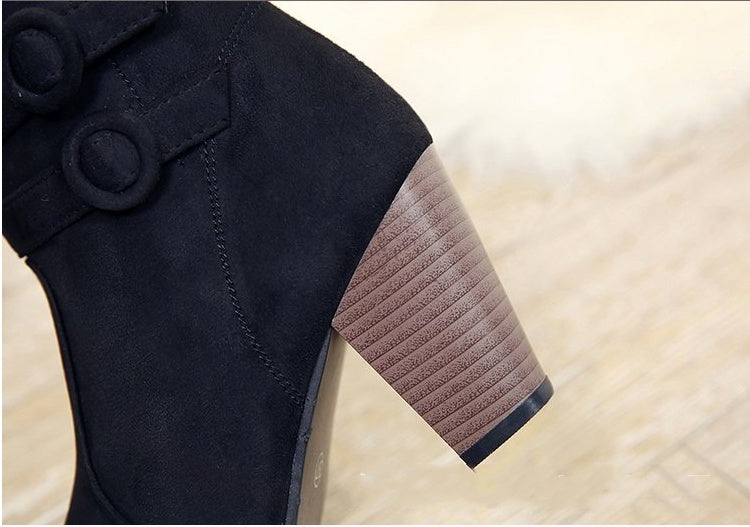 Pointed Thick Heel Suede Short Side Zipper Women's Boots