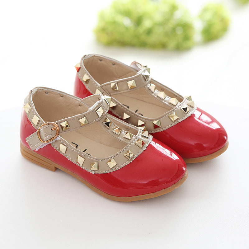 Korean version of the autumn children's shoes fashion explosion models girls single shoes wholesale rivet dance princess shoes direct sales