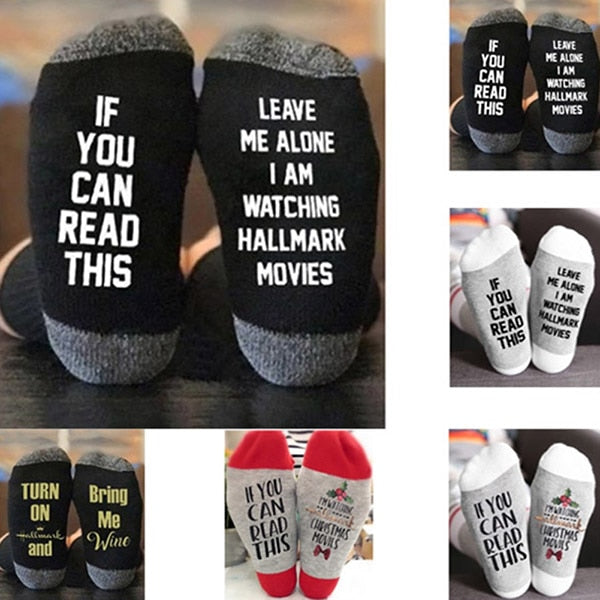 1Pair New Hallmark Movies Soft Socks Christmas Letters Printed Women Winter Warm Socks Gifts Hogard DC11