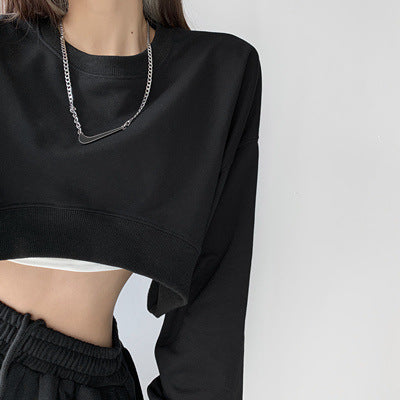 Kort sweater til kvinder med løs rund hals
