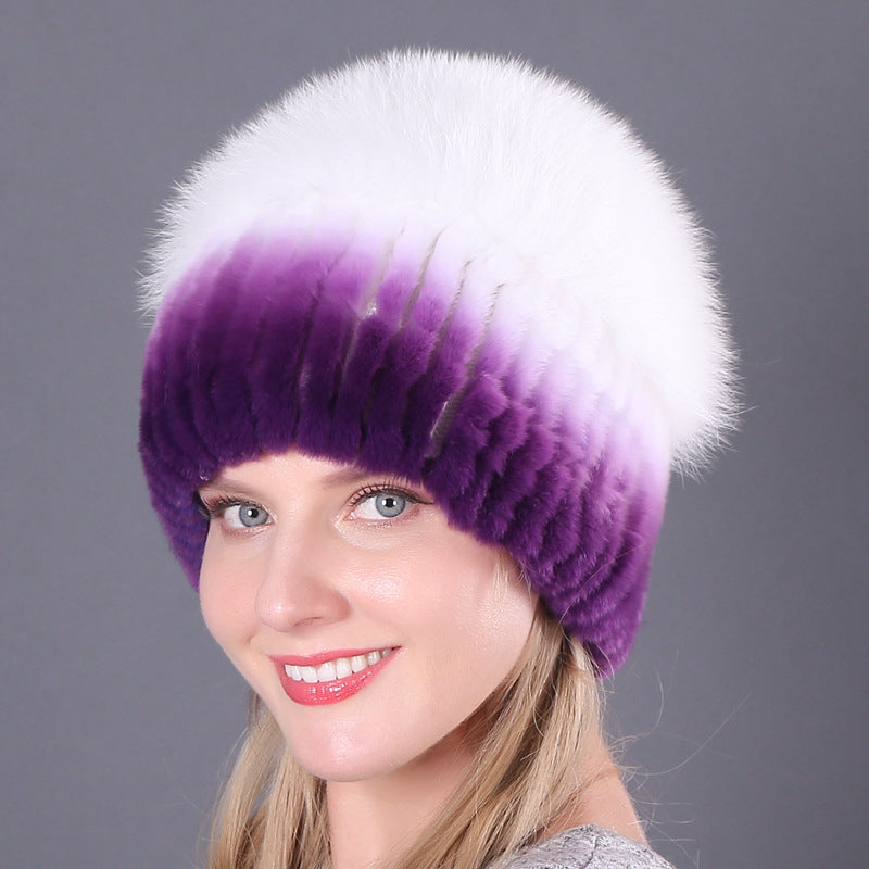 Womens Warmth-Retaining Rex Rabbit Fur Winter Hat