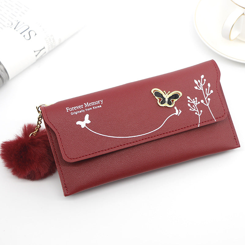 Fashion Ladies Long Solid Color Fur Ball Bow Clutch