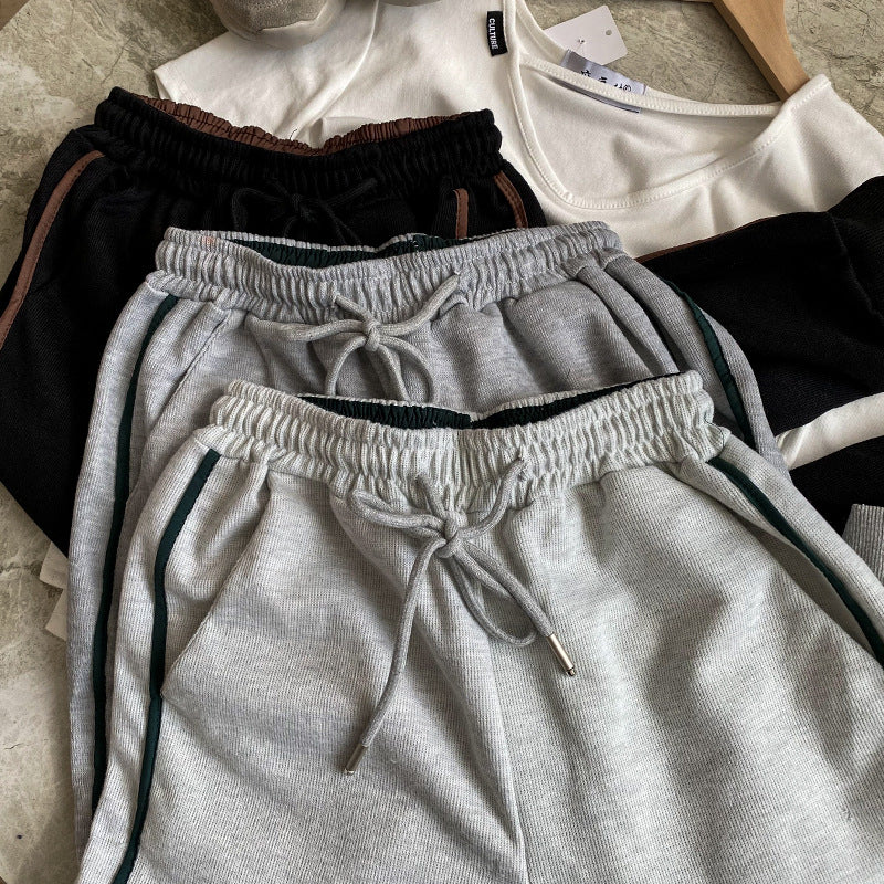 Letter Elastic Waist Straight Casual Pants