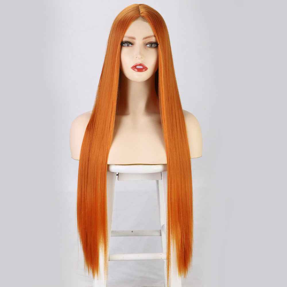 Front Lace Langt Glat Hår Kemisk Fiber Paryk
