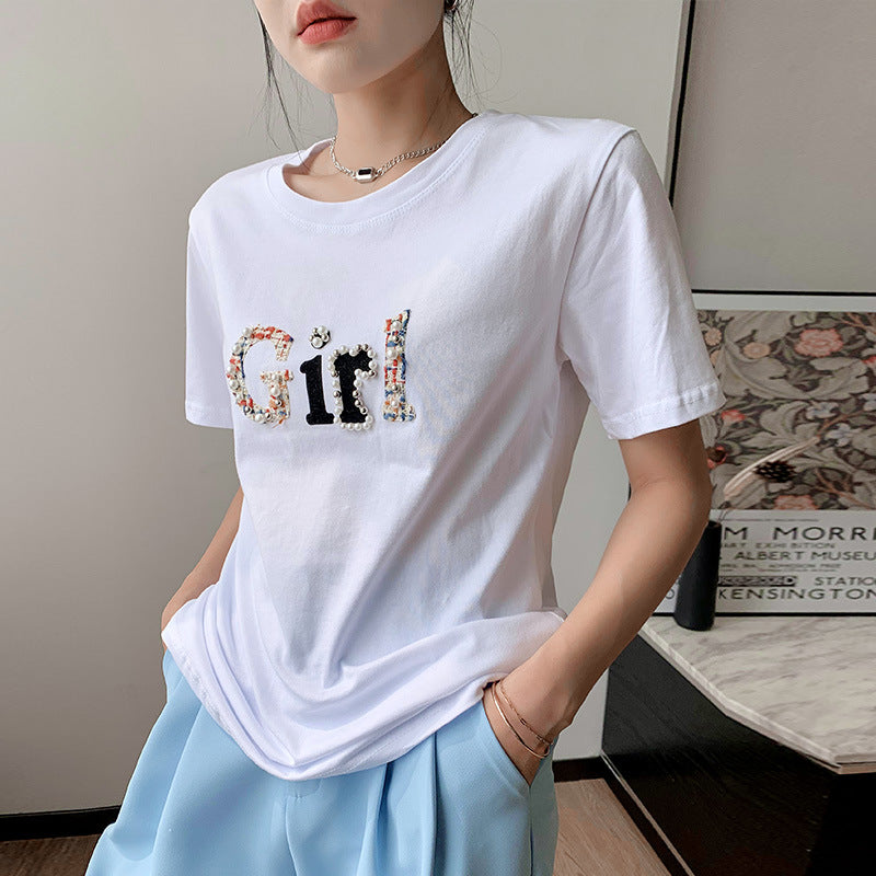 Printed T-shirt Korean Style Versatile Half Sleeve Top