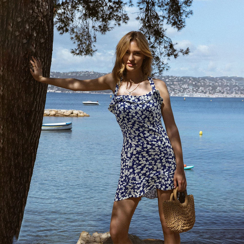 Women's Retro Floral Halter Strap Dress