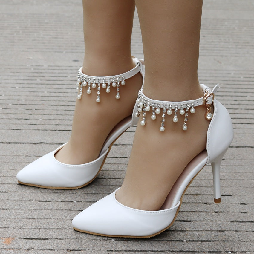 Large Size White Lace Stiletto Heel Sandals