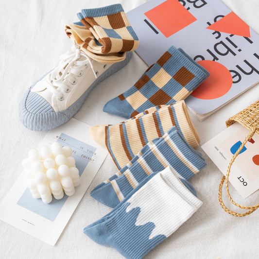 Breathable stockings plaid cotton socks
