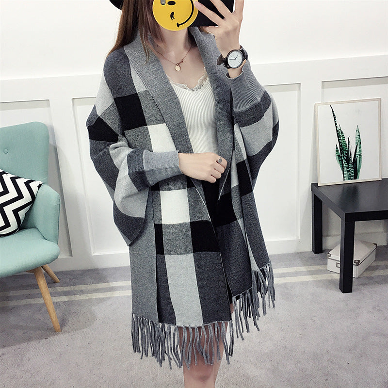 Cape-stil sjal med frynser sweaterjakke til damer