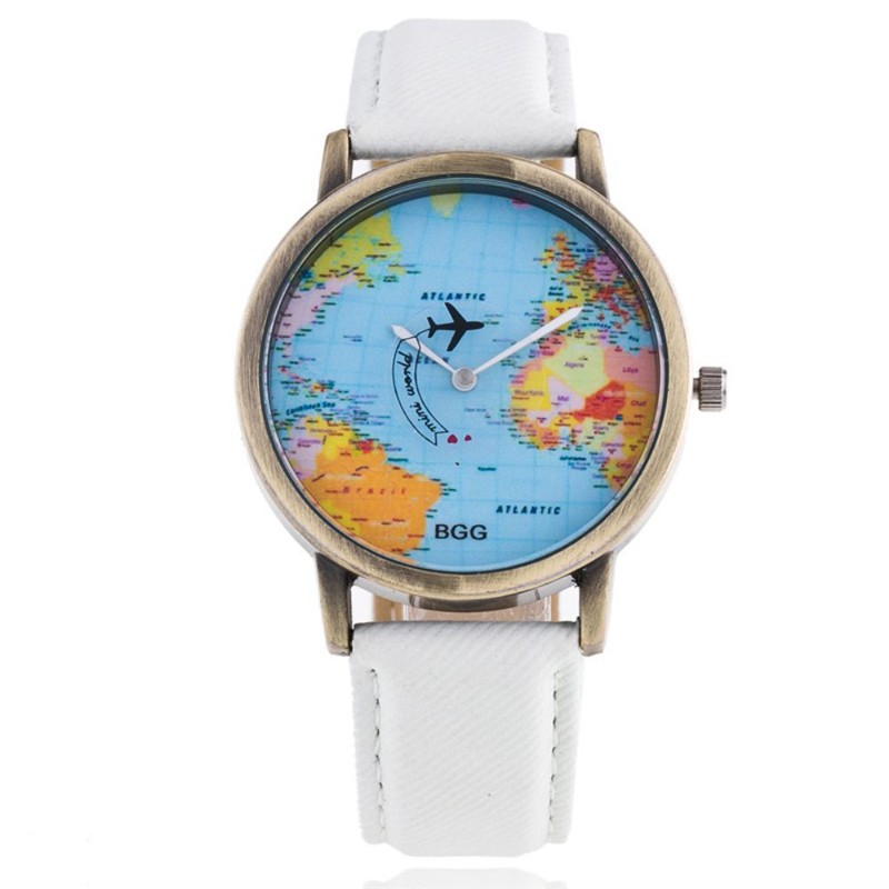 World Map Airplane Pattern Quartz Watch