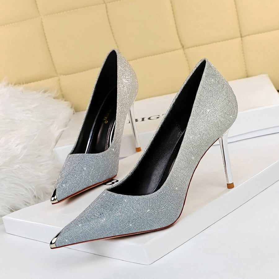 High Heels Stiletto High Heel Shallow Mouth Color Gradient Metal Pointed Toe Shoes