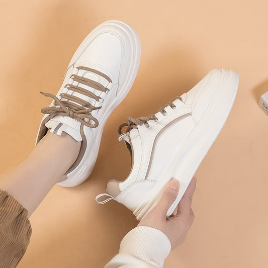 Women's New Muffin Platform White Shoes Leather Waterproof Stylish Sneaker Spring