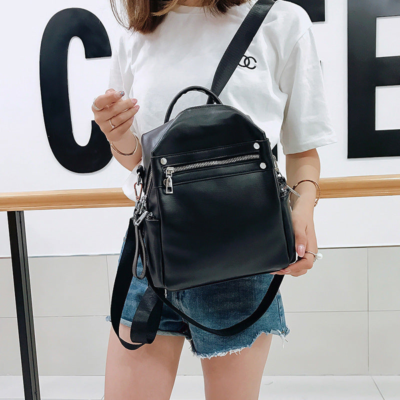 Fashion All-match Soft Leather Personalized School Bag