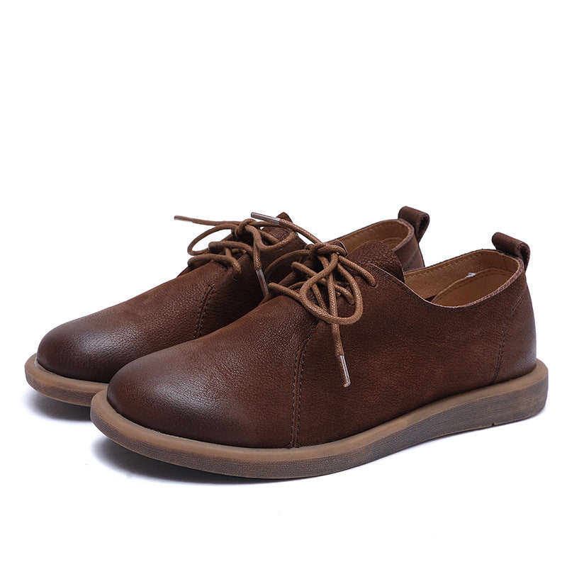 Flat Round Toe Literary Retro Lace Up Leather Shoes