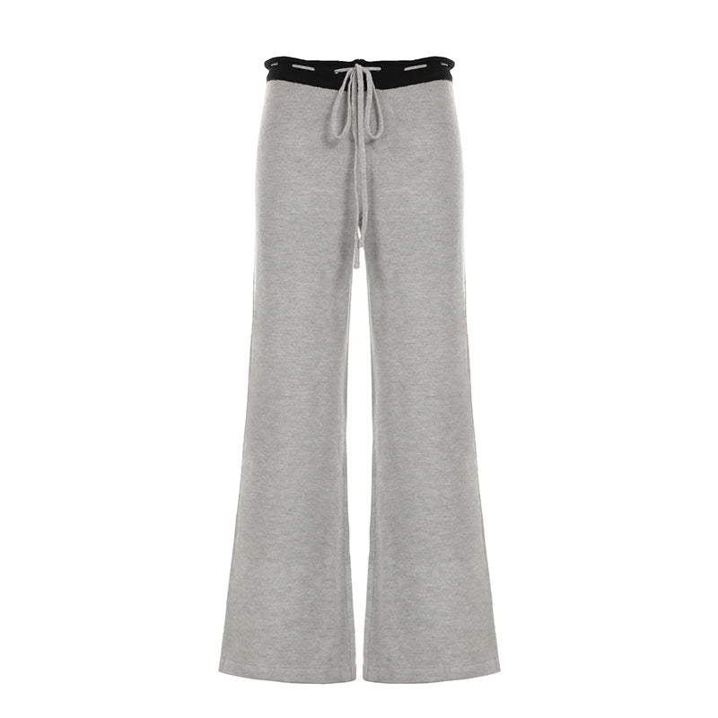 American Hot Girl Style Five-pointed Star Lace Up Casual Woolen Trousers