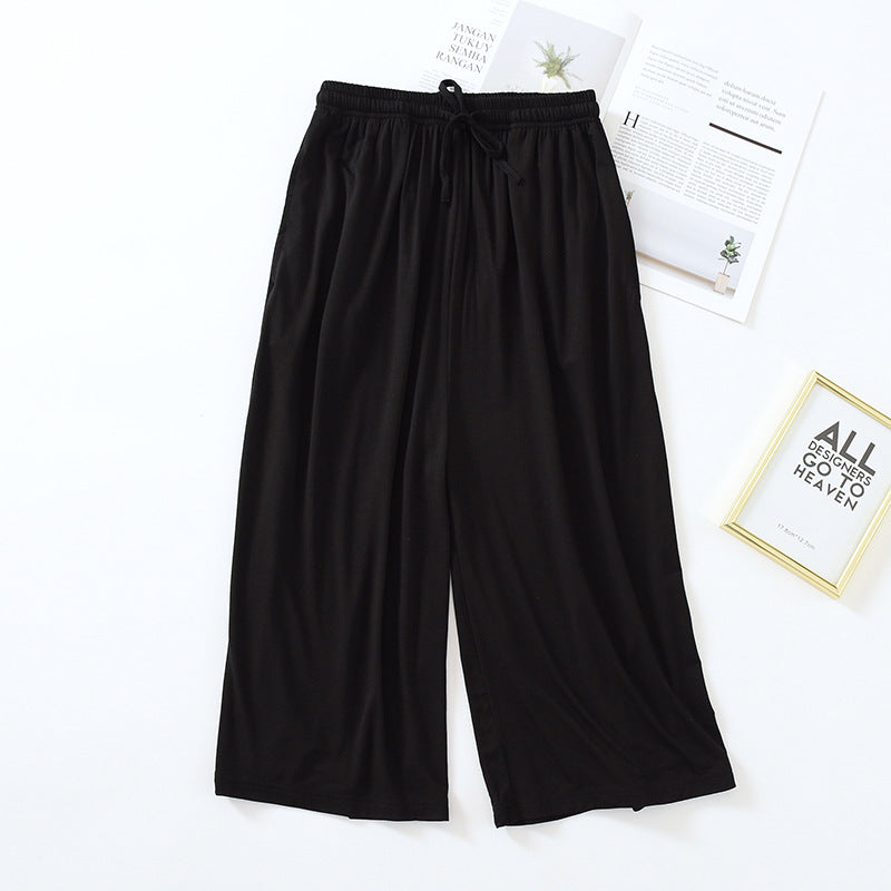 Three Quarter Solid Wide Leg Household Pants