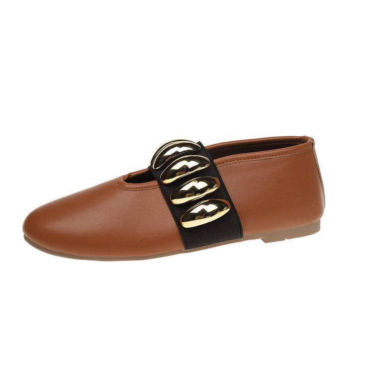 Personlige flade sko med metalspænde design moderigtige slip-on loafers med rund snude til kvinder