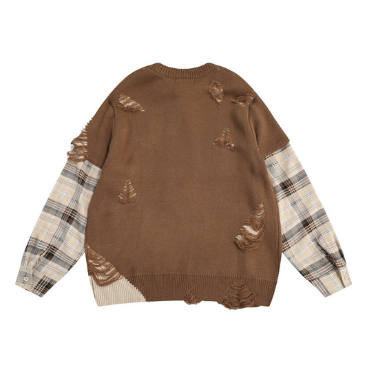 Stitching Fake Two-piece Round Neck Sweater