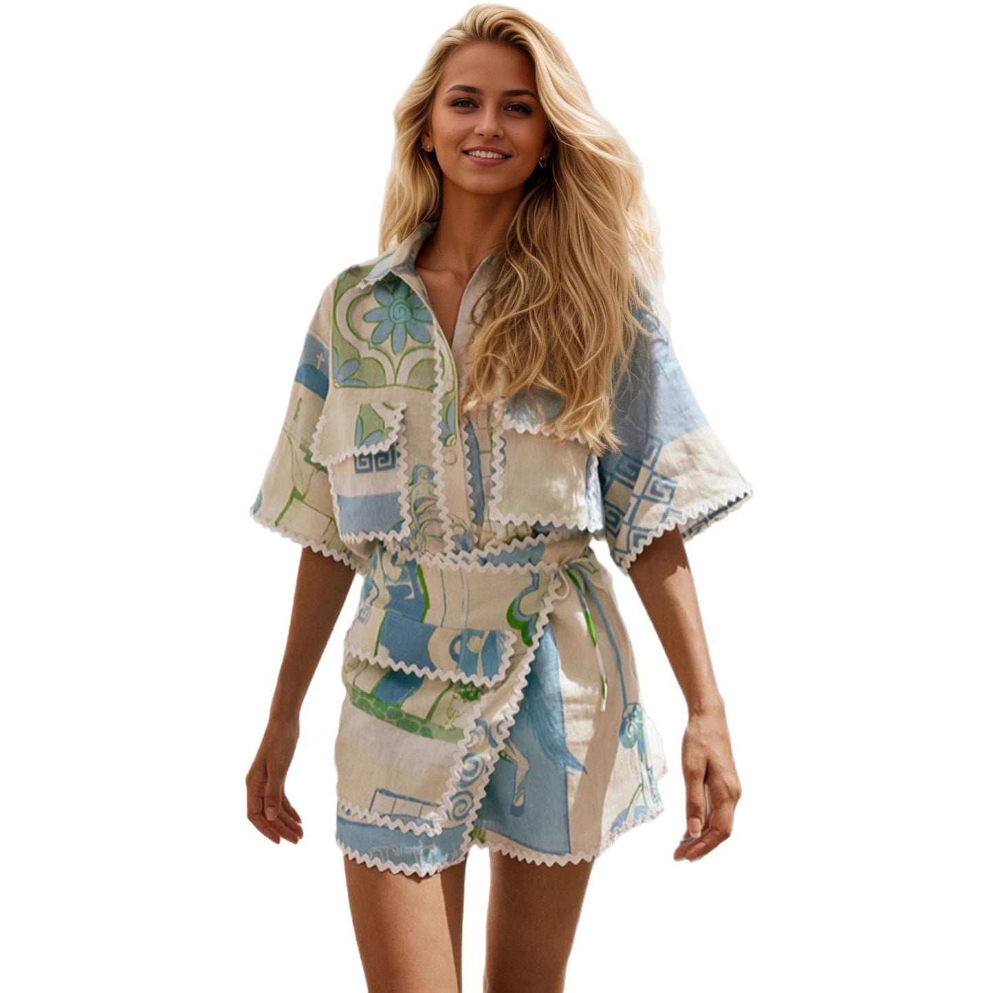 New Stylish And Versatile Floral-print Lace Set For Women