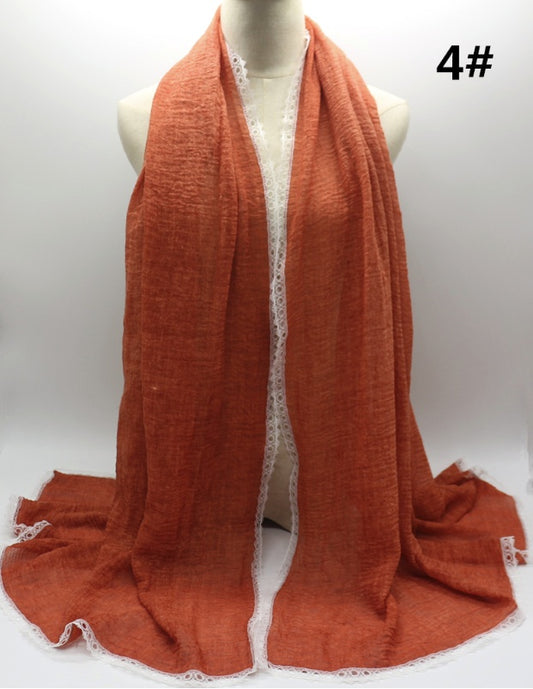 Cross Border Amazon Cotton Dirty Dye Solid Lace Scarf