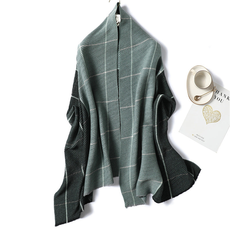 New Two-color Cashmere Lady Scarf Wrinkled Color Matching Plaid All-match