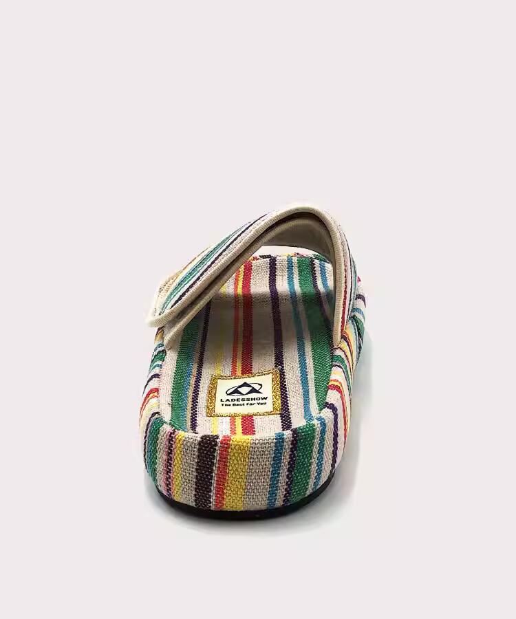 Paste Thick-soled Slippers Women Summer New Niche Design Rainbow Color Canvas Casual Outerwear Flip Flops