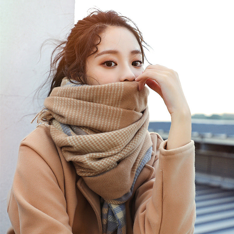 Herringbone Pattern Cashmere Thick Warmth Tassel Shawl