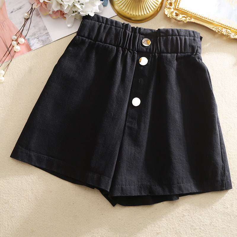 Breasted elasticated high waist shorts