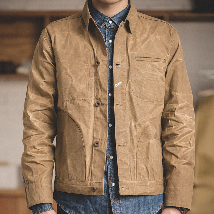 Retro Lapel Canvas Oil Wax Jacket Casual Jacket Sportsman