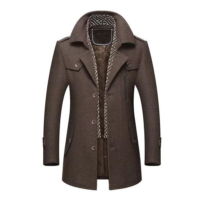 Woolen scarf collar heavy coat