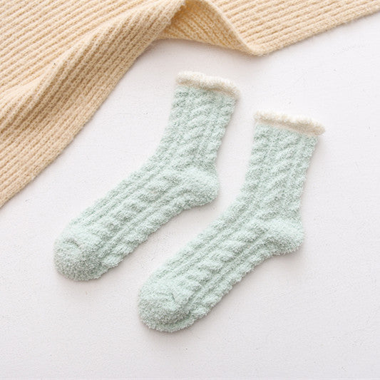Solid color coral fleece mid-tube women's socks