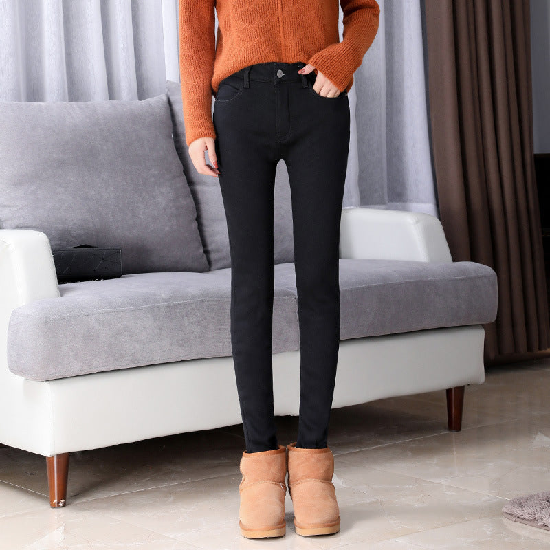 Thick lamb cashmere fashion stretch jeans