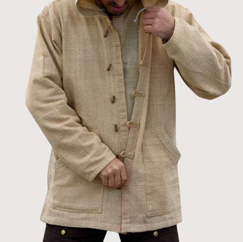 Retro hooded long sleeve solid color casual jacket