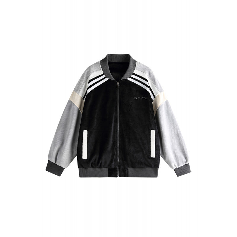 Couple Color Contrast Patchwork Loose Baseball Uniform Jacket Coat