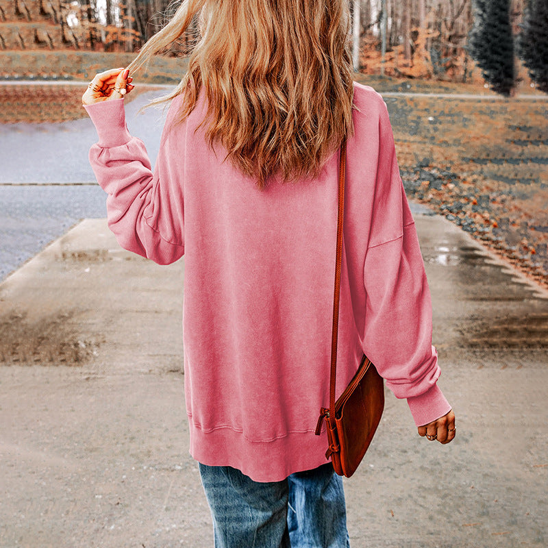 New Solid Color Loose Pullover Top Women