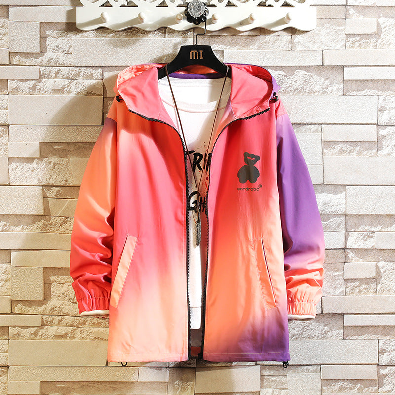 Large Size Hooded Jacket Jacket Men's Gradient Color Personality Top