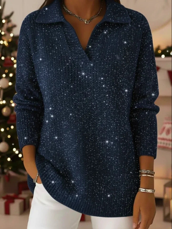 Ny Ensfarvet Langærmet Top Glitrende Sweater