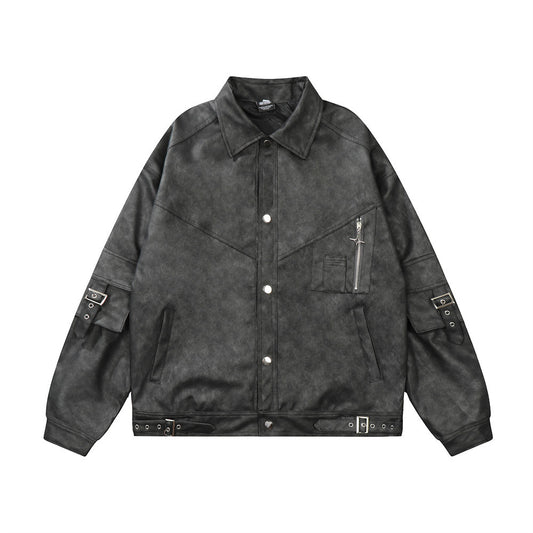Men's Loose Motorcycle PU Leather Jacket
